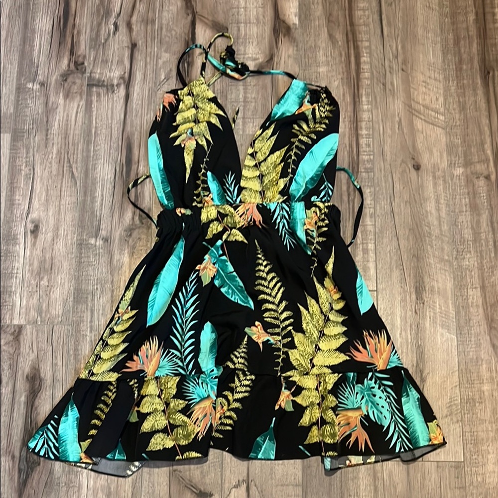 Vibrant Leafy Halter Dress